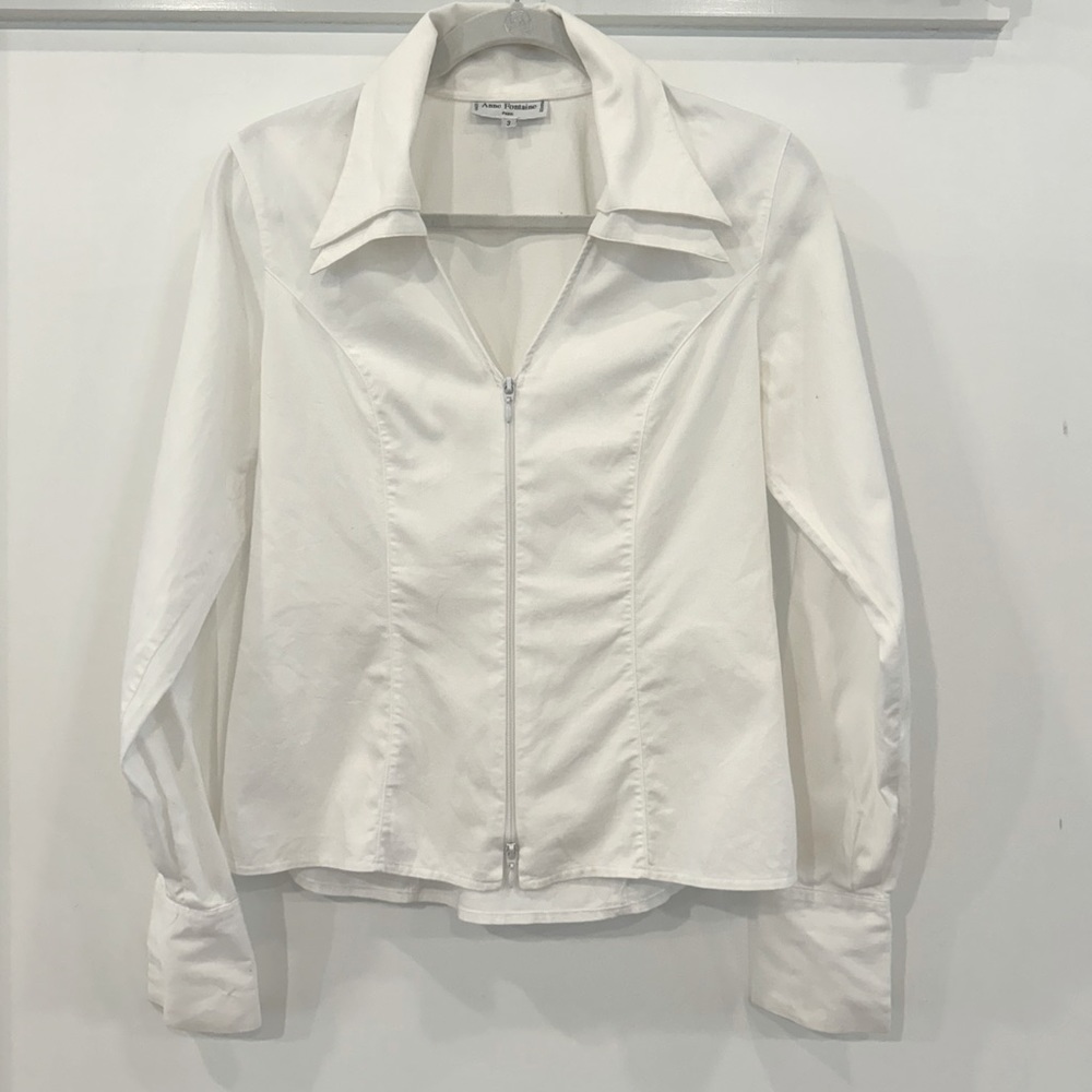 Ann Fontaine made in France zip up top with double notched collar